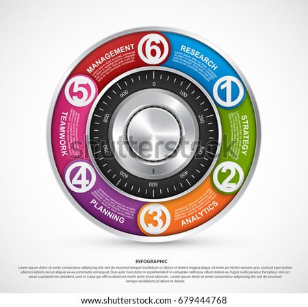 Infographic design template. Protection information. Combination safe lock design concept.