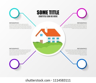 Infographic design template. Real estate concept with 4 steps. Can be used for workflow layout, diagram, banner, webdesign. Vector illustration