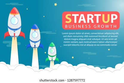 Infographic Design template. Rocket flying in space. Steps to success, concept for business startup, product launching,  rocket, ship, launch,  cartoon, banner,  New project vector illustration.