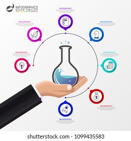 Infographic design template. Science concept with 7 steps. Can be used for workflow layout, diagram, banner, webdesign. Vector illustration