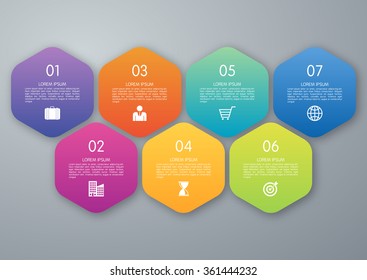 Infographic design template. Seven options. Stock vector