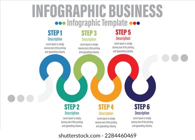  Plantilla de diseño infográfico con seis pasos o seis opciones, puede utilizarse para el diagrama de procesos, presentaciones, diseño de flujo de trabajo, banner, diagrama de flujo, gráfico de información.