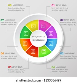 Infographic design template with square face icons, stock vector