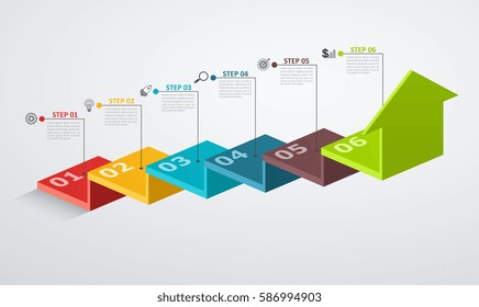 Infographic Design Template With Step Structure Up Arrow, Business Concept With 6 Options Pieces.