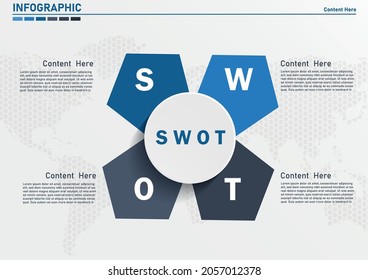 Infographic design template with SWOT-analysis. Strengths, weaknesses, threats and opportunities of company.