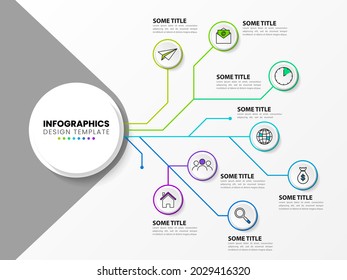 Plantilla de diseño infográfico. Concepto tecnológico con 8 pasos. Se puede utilizar para diseño de flujo de trabajo, diagrama, banner, diseño web. Ilustración del vector
