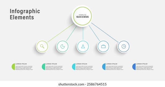 Infographic design template with thin icons and lines. 5 steps or options