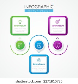 Infographic design template three square elements or rectangular frames placed in horizontal row. Visualization of 3 stepped business process. Vector template for presentation.