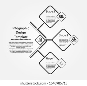 Infographic design template. Three steps to business success, training or promotion. Flat design.