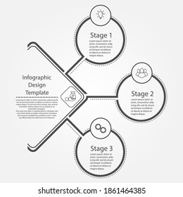 Infographic design template. Three steps to business success, training or promotion. Flat design.