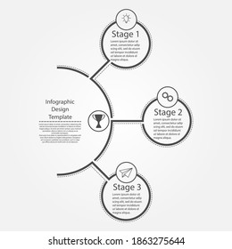 Infographic design template. Three steps to business success, training or promotion. Flat design.
