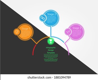 Infographic design template. Three steps to business success, training or promotion. Flat design.