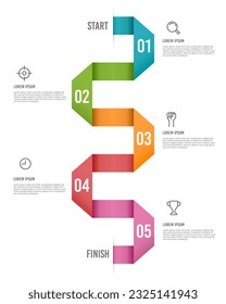 Plantilla de diseño infográfico. Línea de tiempo con 5 pasos Comienza a terminar. Presentación de negocios. Ilustración vectorial.