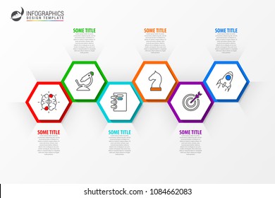 Infographic design template. Timeline concept with 6 steps. Can be used for workflow layout, diagram, banner, webdesign. Vector illustration