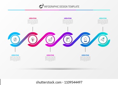 Infographic design template. Timeline concept with 6 steps. Can be used for workflow layout, diagram, banner, webdesign. Vector illustration