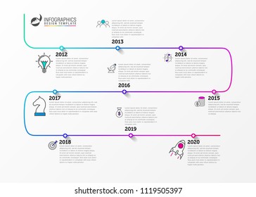 Infographic design template. Timeline concept with 9 steps. Can be used for workflow layout, diagram, banner, webdesign. Vector illustration