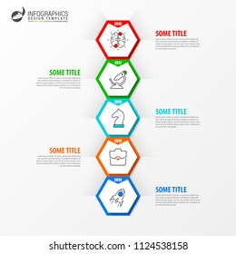 Infographic design template. Timeline concept with 5 steps. Can be used for workflow layout, diagram, banner, webdesign. Vector illustration