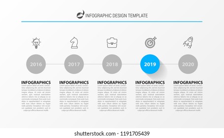 Infographic design template. Timeline concept with 5 steps. Can be used for workflow layout, diagram, banner, webdesign. Vector illustration
