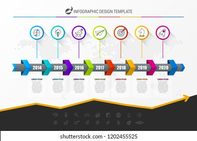 Infographic design template. Timeline concept with 7 steps. Can be used for workflow layout, diagram, banner, webdesign. Vector illustration