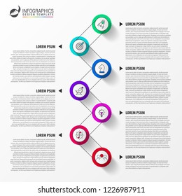 Infographic design template. Timeline concept with 7 steps. Can be used for workflow layout, diagram, banner, webdesign. Vector illustration