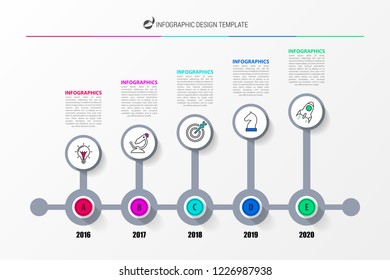 Infographic design template. Timeline concept with 5 steps. Can be used for workflow layout, diagram, banner, webdesign. Vector illustration