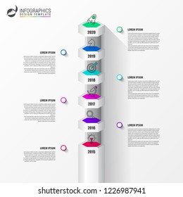 Infographic design template. Timeline concept with 6 steps. Can be used for workflow layout, diagram, banner, webdesign. Vector illustration
