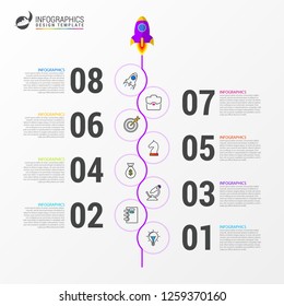 Infographic design template. Timeline concept with 8 steps. Can be used for workflow layout, diagram, banner, webdesign. Vector illustration