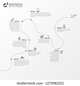 Infographic design template. Timeline concept with 8 steps. Can be used for workflow layout, diagram, banner, webdesign. Vector illustration