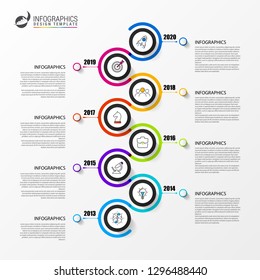 Infographic design template. Timeline concept with 8 steps. Can be used for workflow layout, diagram, banner, webdesign. Vector illustration