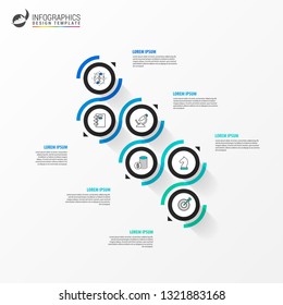 Infographic design template. Timeline concept with 6 steps. Can be used for workflow layout, diagram, banner, webdesign. Vector illustration