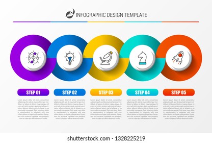 Infographic design template. Timeline concept with 5 steps. Can be used for workflow layout, diagram, banner, webdesign. Vector illustration
