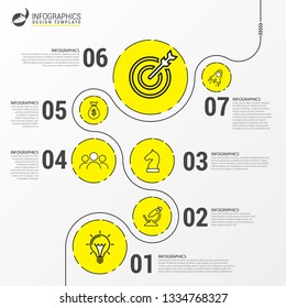 Infographic design template. Timeline concept with 7 steps. Can be used for workflow layout, diagram, banner, webdesign. Vector illustration