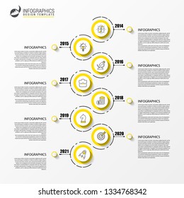 Infographic design template. Timeline concept with 8 steps. Can be used for workflow layout, diagram, banner, webdesign. Vector illustration