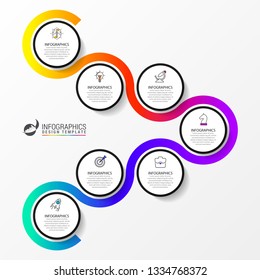 Infographic design template. Timeline concept with 7 steps. Can be used for workflow layout, diagram, banner, webdesign. Vector illustration