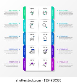 Infographic design template. Timeline concept with 10 steps. Can be used for workflow layout, diagram, banner, webdesign. Vector illustration