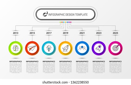 Infographic design template. Timeline concept with 7 steps. Can be used for workflow layout, diagram, banner, webdesign. Vector illustration