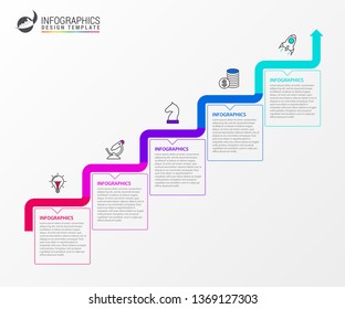 Infographic design template. Timeline concept with 5 steps. Can be used for workflow layout, diagram, banner, webdesign. Vector illustration