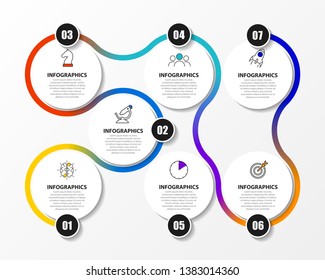 Infographic design template. Timeline concept with 7 steps. Can be used for workflow layout, diagram, banner, webdesign. Vector illustration