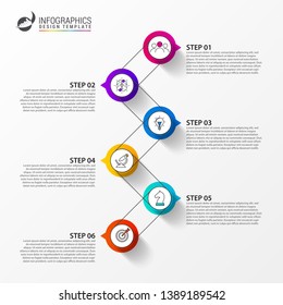 Infographic design template. Timeline concept with 6 steps. Can be used for workflow layout, diagram, banner, webdesign. Vector illustration