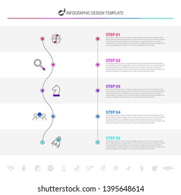 Infographic design template. Timeline concept with 5 steps. Can be used for workflow layout, diagram, banner, webdesign. Vector illustration