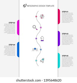 Infographic design template. Timeline concept with 5 steps. Can be used for workflow layout, diagram, banner, webdesign. Vector illustration
