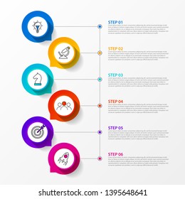 Infographic design template. Timeline concept with 6 steps. Can be used for workflow layout, diagram, banner, webdesign. Vector illustration.