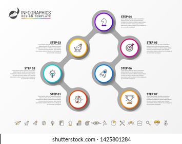 Infographic design template. Timeline concept with 7 steps. Can be used for workflow layout, diagram, banner, webdesign. Vector illustration