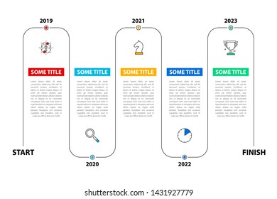 Infographic design template. Timeline concept with 5 steps. Can be used for workflow layout, diagram, banner, webdesign. Vector illustration