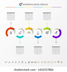 Infographic design template. Timeline concept with 6 steps. Can be used for workflow layout, diagram, banner, webdesign. Vector illustration