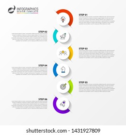 Infographic design template. Timeline concept with 6 steps. Can be used for workflow layout, diagram, banner, webdesign. Vector illustration