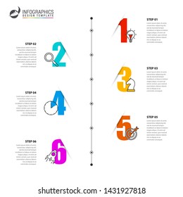 Infographic design template. Timeline concept with 6 steps. Can be used for workflow layout, diagram, banner, webdesign. Vector illustration