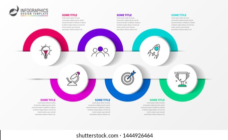 Infographic design template. Timeline concept with 6 steps. Can be used for workflow layout, diagram, banner, webdesign. Vector illustration