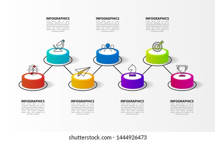 Infographic design template. Timeline concept with 7 steps. Can be used for workflow layout, diagram, banner, webdesign. Vector illustration