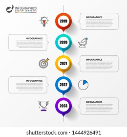 Infographic design template. Timeline concept with 5 steps. Can be used for workflow layout, diagram, banner, webdesign. Vector illustration